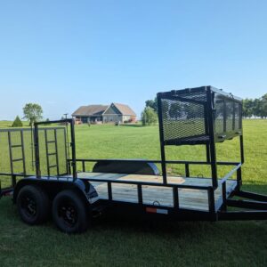 7x16 tandem axle landscape utility trailer with trimmer rack & tool basket